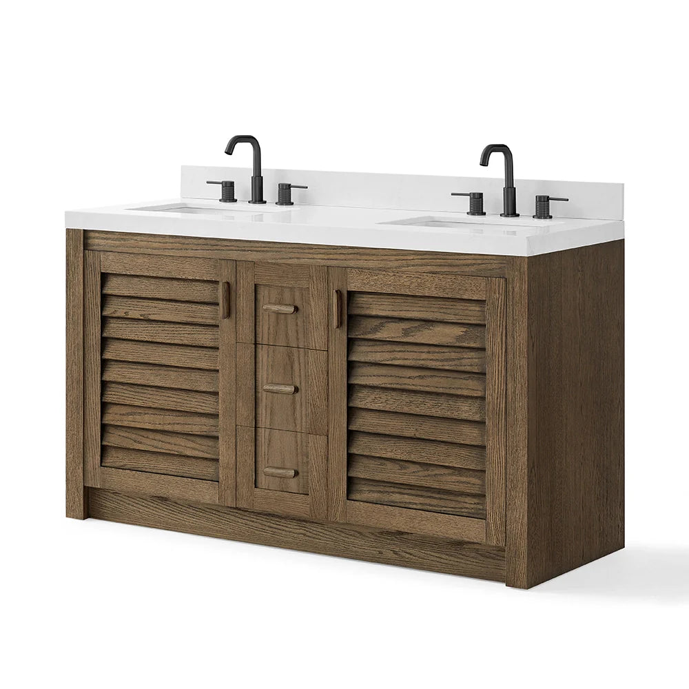60 Inch Dark Brown Freestanding Double Sink Bathroom Vanity – Fully Assembled