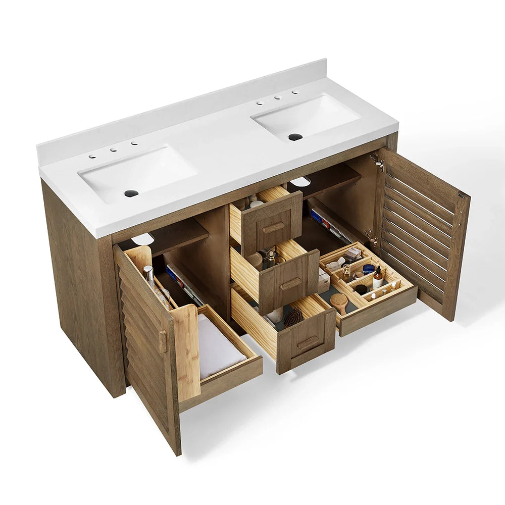 60 Inch Dark Brown Freestanding Double Sink Bathroom Vanity – Fully Assembled