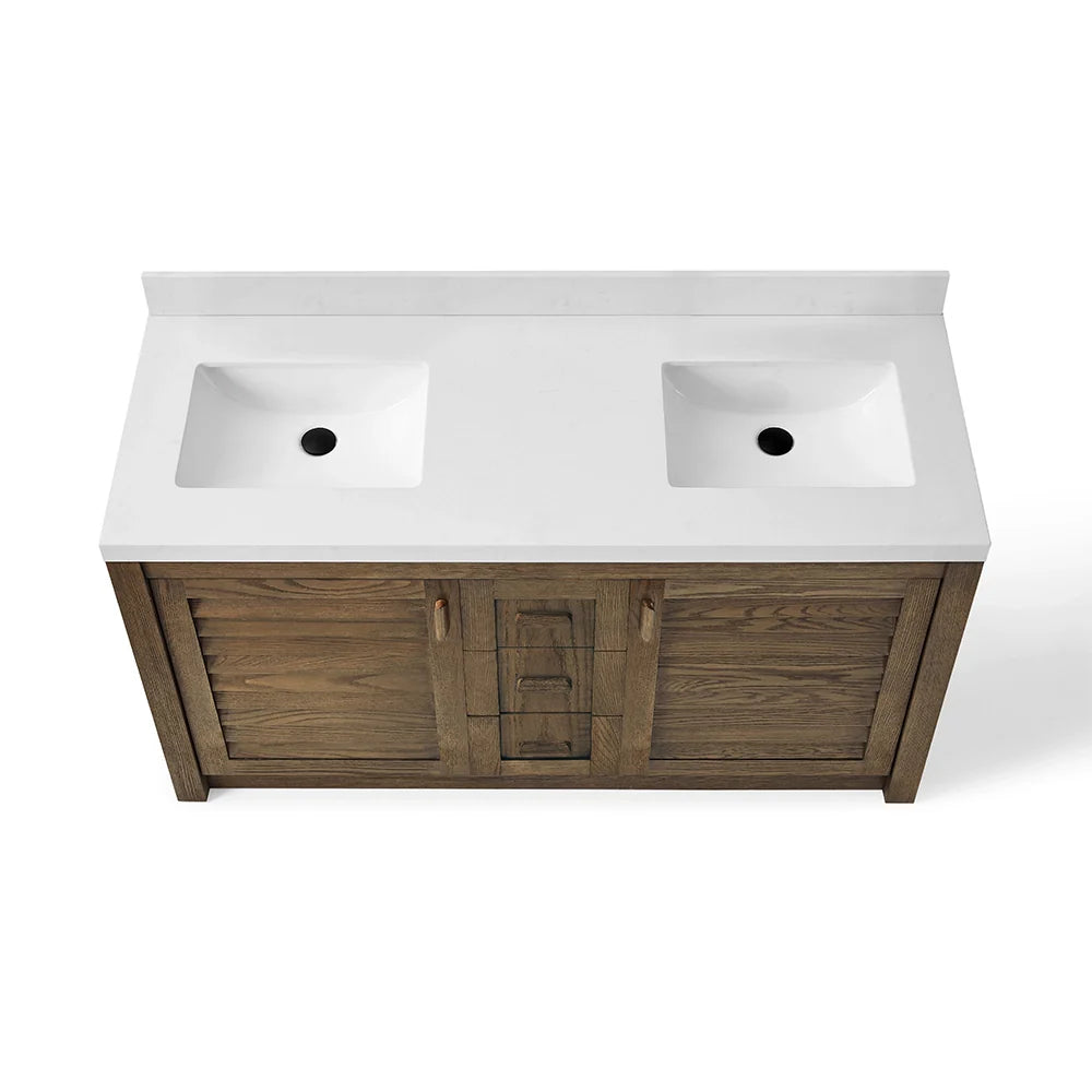 60 Inch Dark Brown Freestanding Double Sink Bathroom Vanity – Fully Assembled