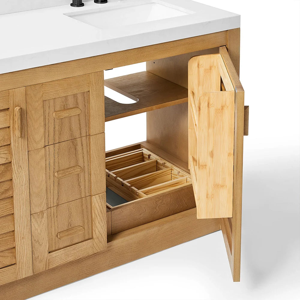 60 Inch Light Wood Freestanding Double Sink Bathroom Vanity – Fully Assembled