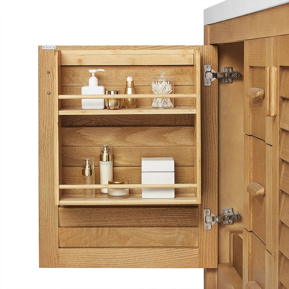 60 Inch Light Wood Freestanding Double Sink Bathroom Vanity – Fully Assembled