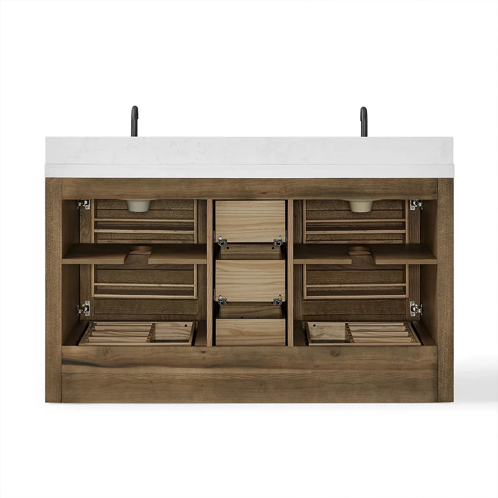 60 Inch Dark Brown Freestanding Double Sink Bathroom Vanity – Fully Assembled