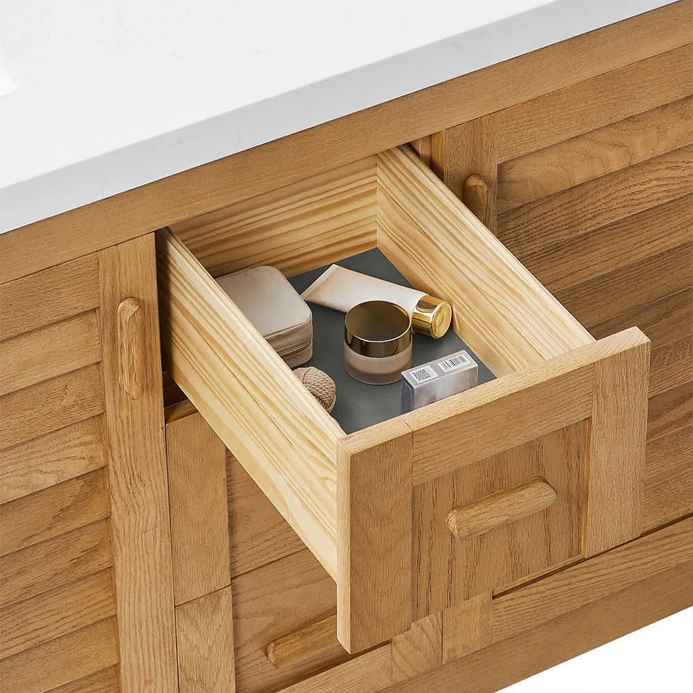 60 Inch Light Wood Freestanding Double Sink Bathroom Vanity – Fully Assembled