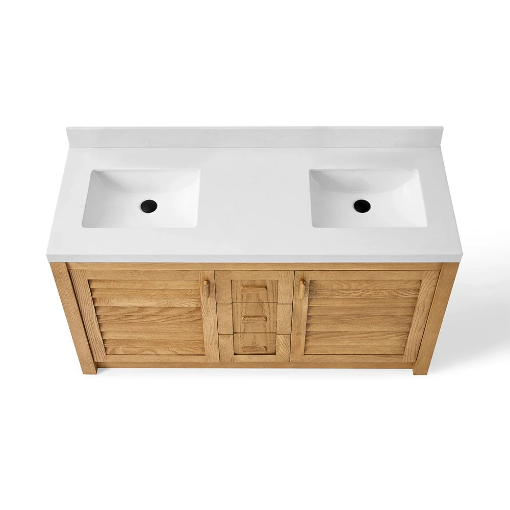 60 Inch Light Wood Freestanding Double Sink Bathroom Vanity – Fully Assembled