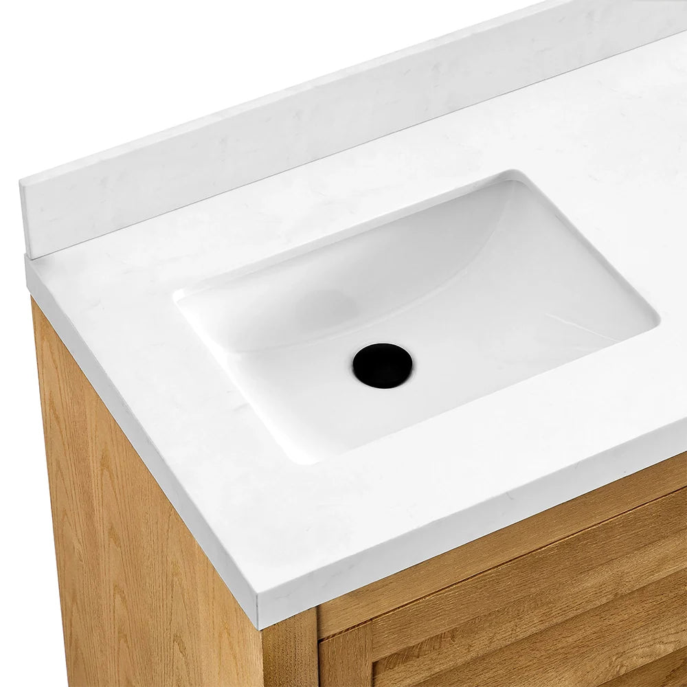 60 Inch Light Wood Freestanding Double Sink Bathroom Vanity – Fully Assembled