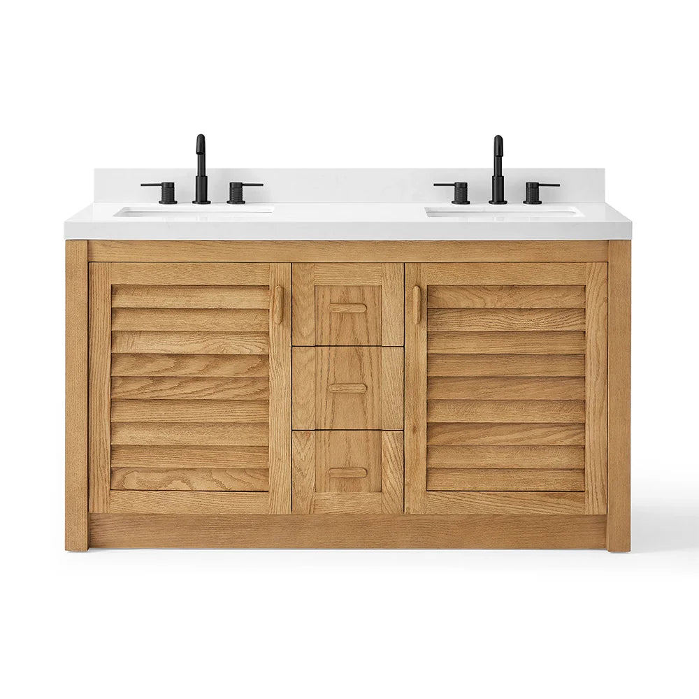 60 Inch Light Wood Freestanding Double Sink Bathroom Vanity – Fully Assembled