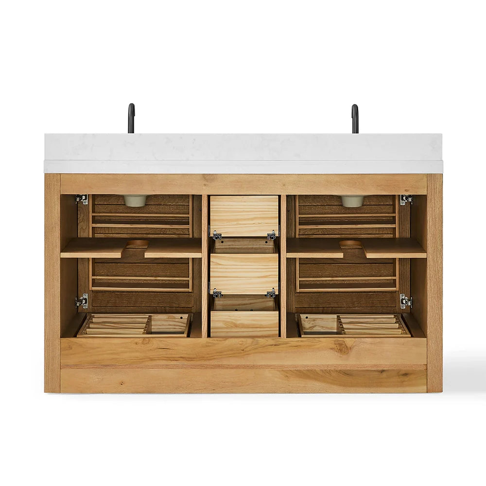 60 Inch Light Wood Freestanding Double Sink Bathroom Vanity – Fully Assembled