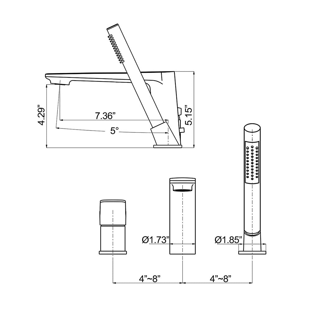 Deck Mounted Luxury Roman Tub Faucet Set With Handshower And Tub Spout