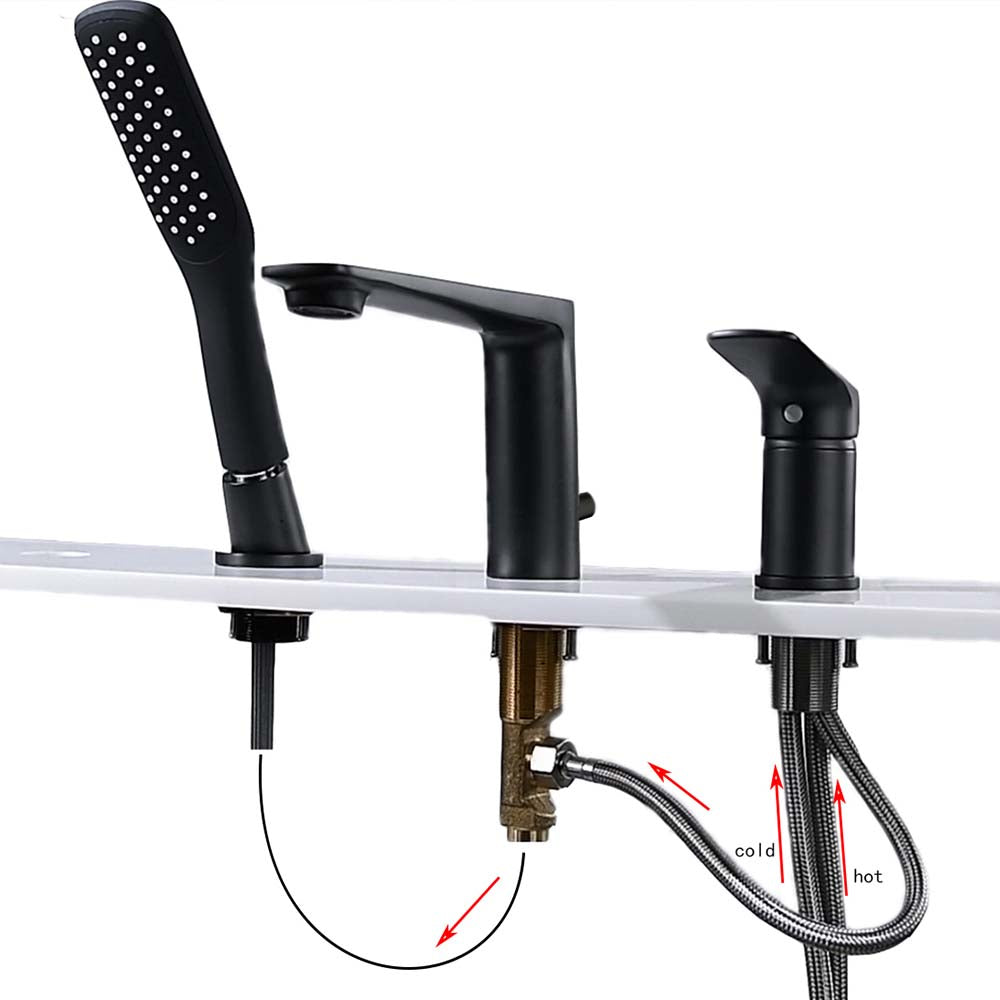 Deck Mounted Luxury Roman Tub Faucet Set With Handshower And Tub Spout
