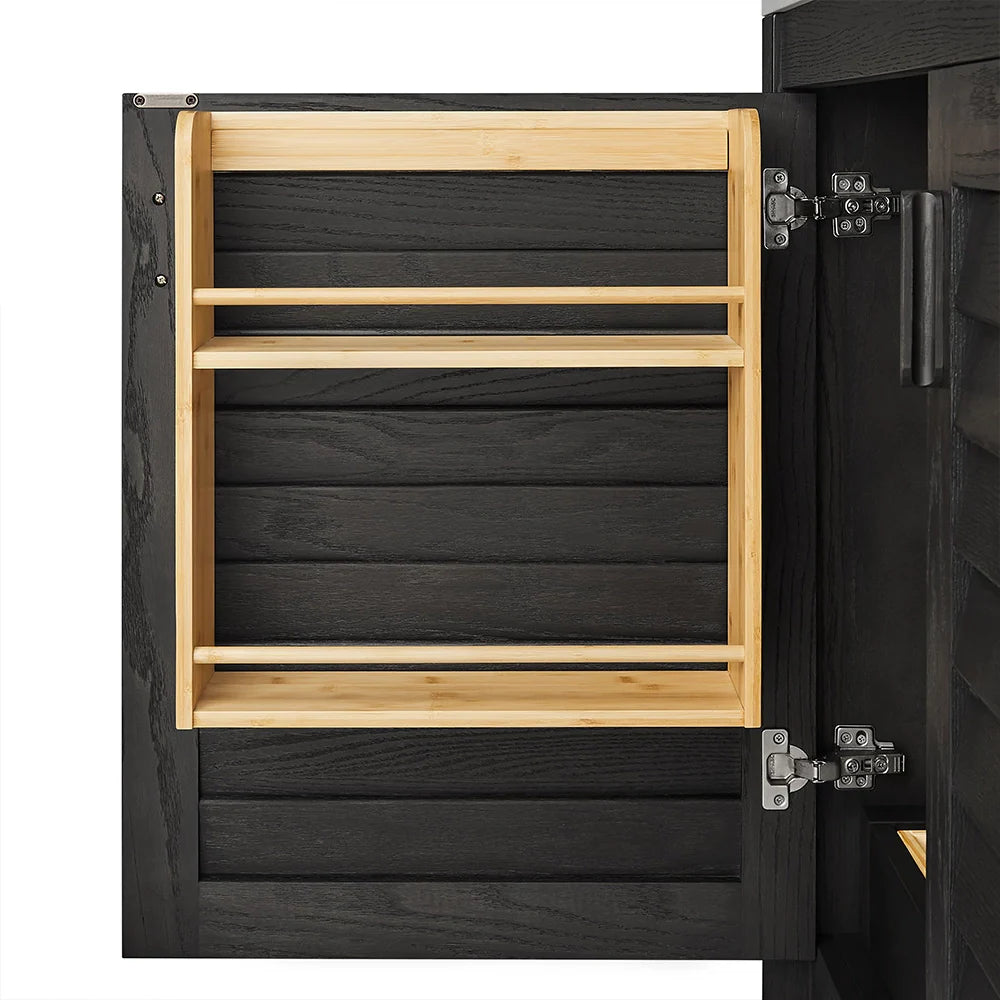 36 Inch Single Sink Bathroom Vanity with White Wide Louvered Doors & Quartz Top