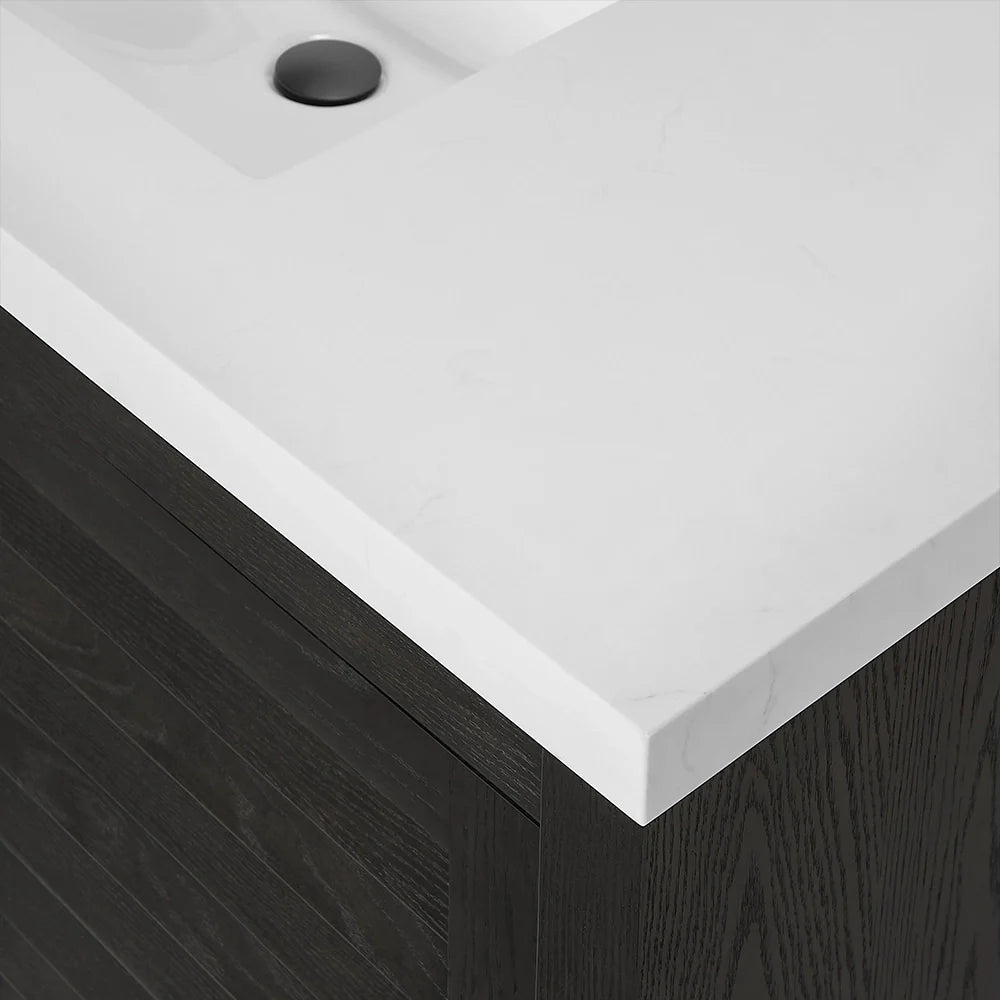 36 Inch Single Sink Bathroom Vanity with White Wide Louvered Doors & Quartz Top