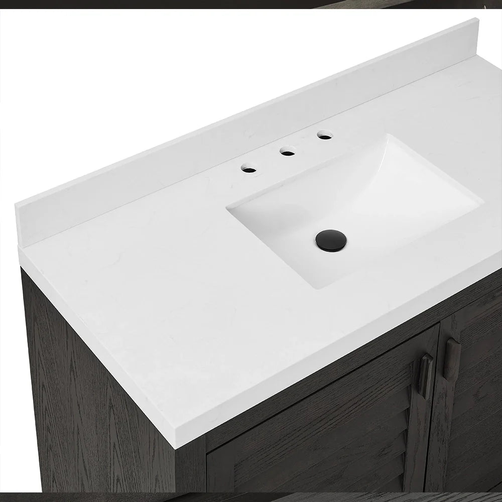 36 Inch Single Sink Bathroom Vanity with White Wide Louvered Doors & Quartz Top