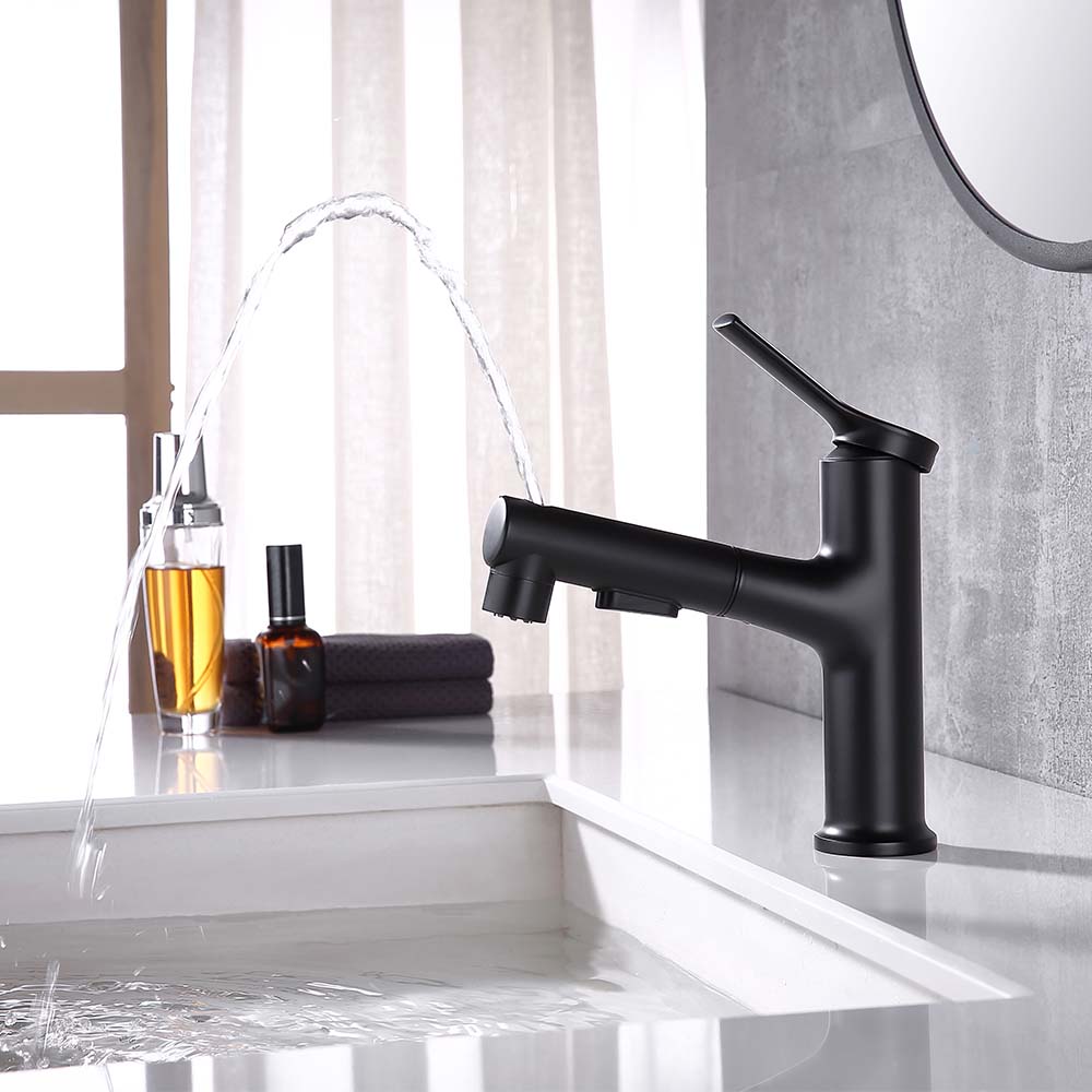 Modern Round Single Hole Single Handle Pull out Bathroom Faucet