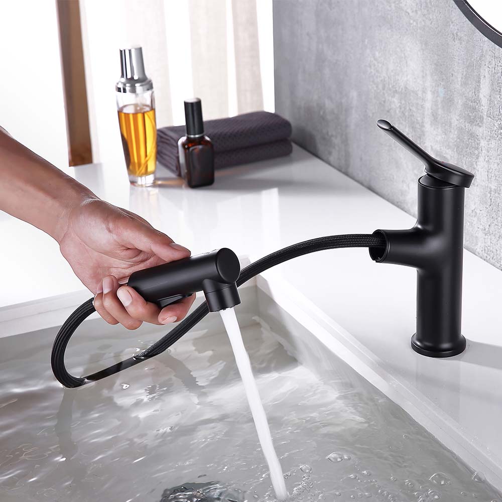 Modern Round Single Hole Single Handle Pull out Bathroom Faucet