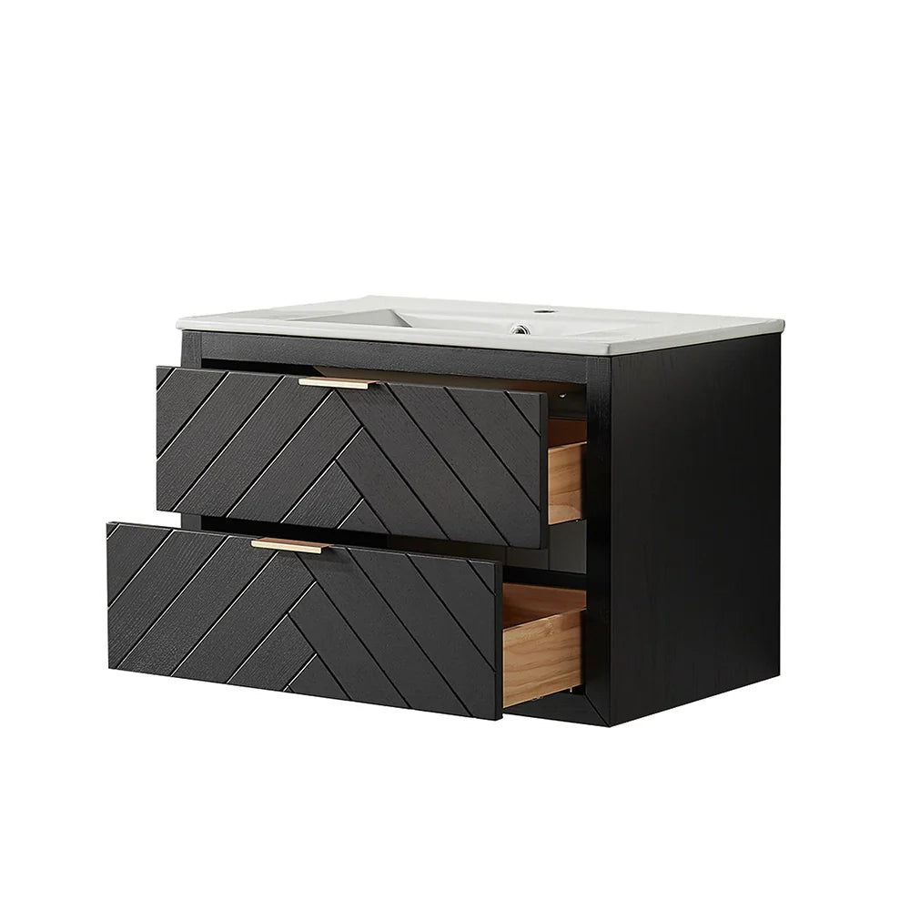 30 Inch Black Floating Bathroom Vanity with Single Ceramic Sink