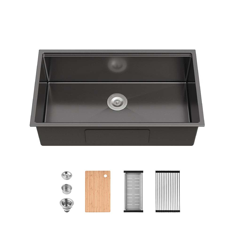 33 x 19 Inch Matte Black Stainless Steel Waterfall Kitchen Sink
