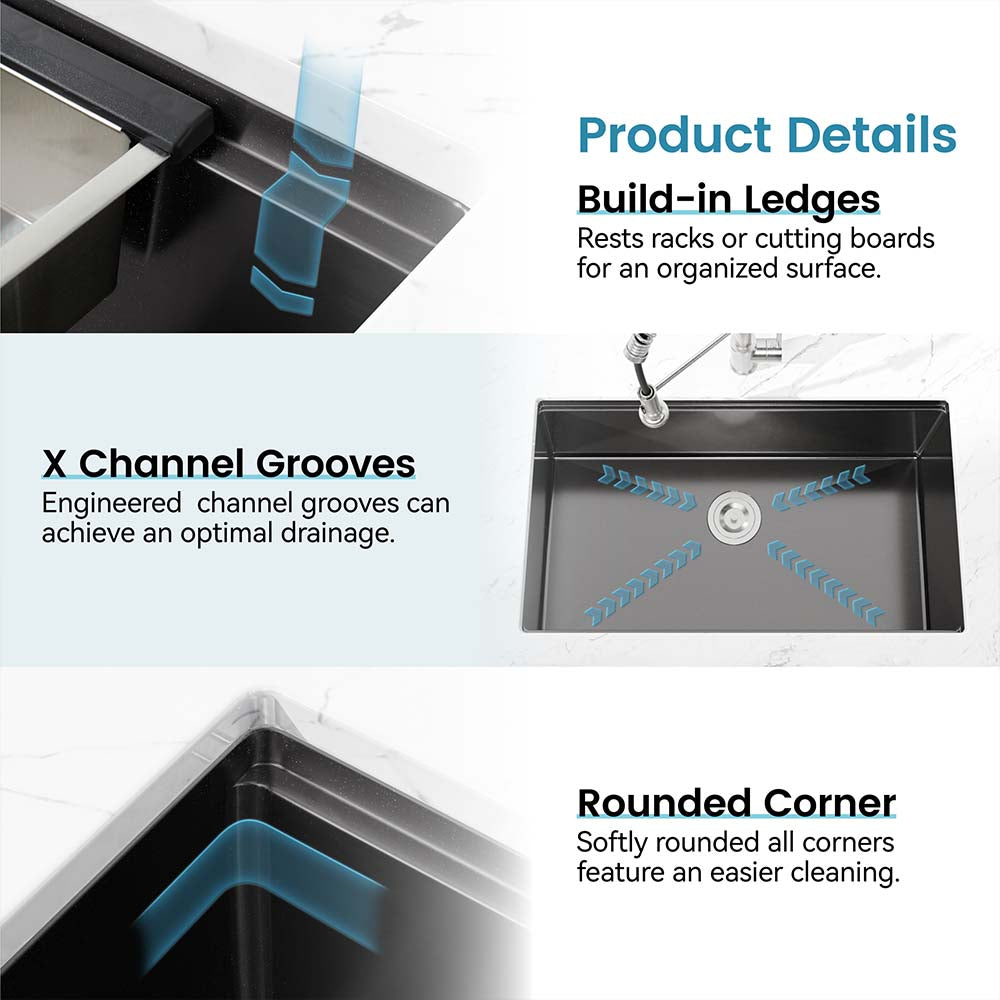 33 x 19 Inch Matte Black Stainless Steel Waterfall Kitchen Sink