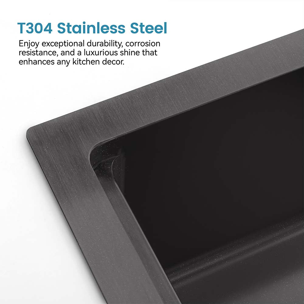 33 x 19 Inch Matte Black Stainless Steel Waterfall Kitchen Sink