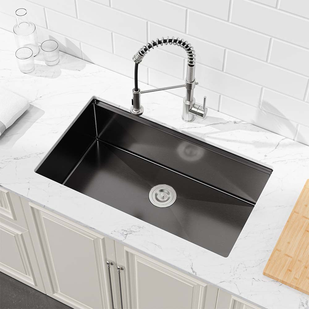33 x 19 Inch Matte Black Stainless Steel Waterfall Kitchen Sink