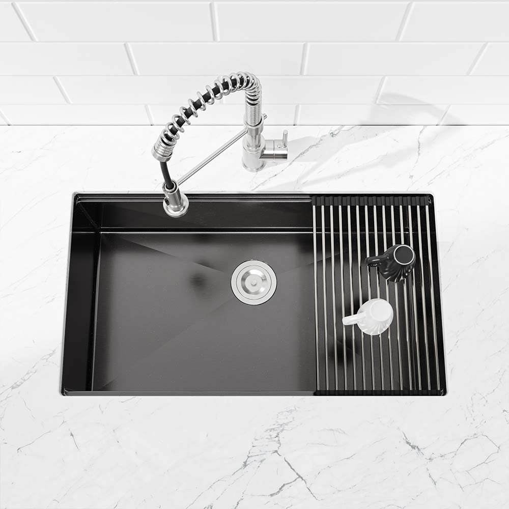 33 x 19 Inch Matte Black Stainless Steel Waterfall Kitchen Sink