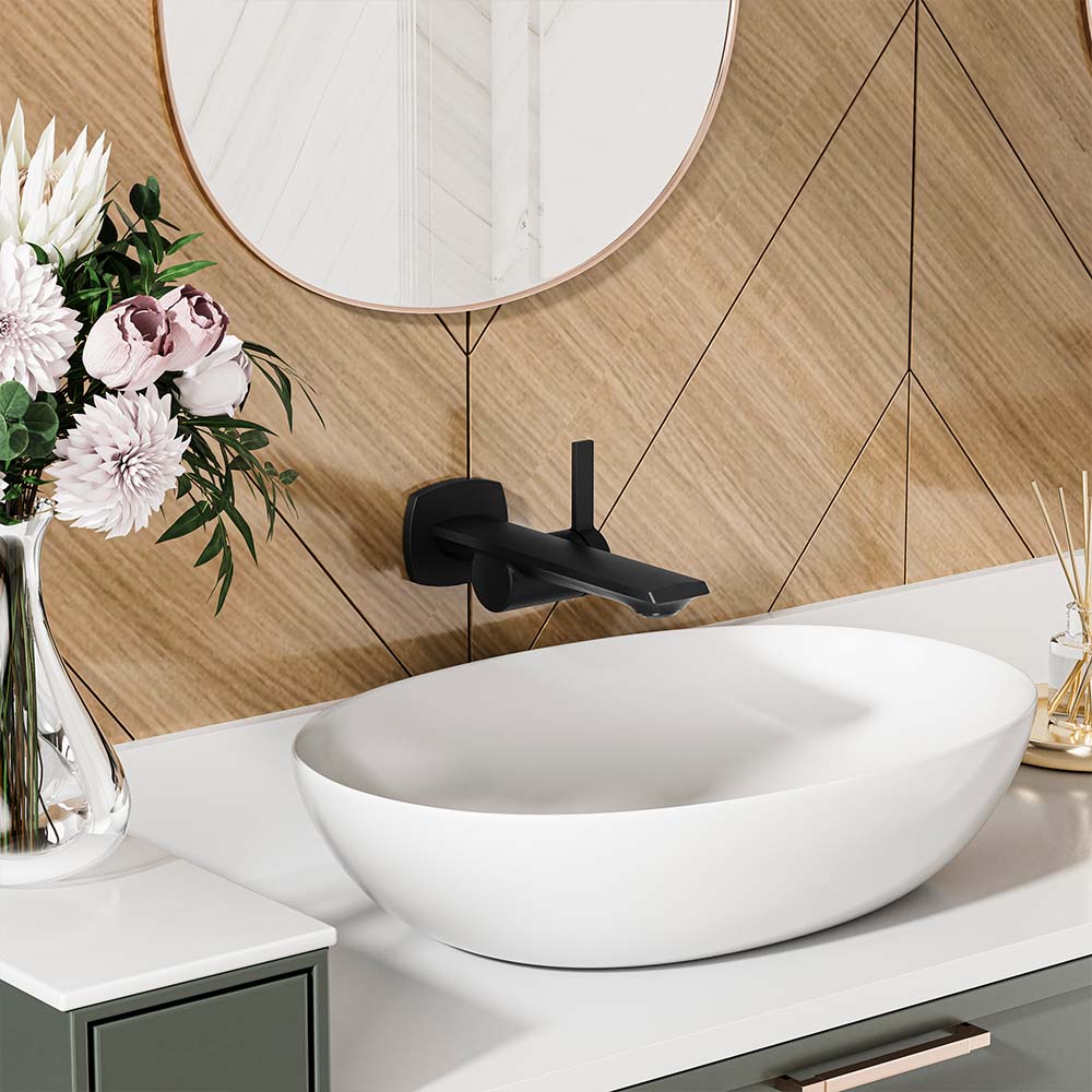 Modern Wall Mounted Single Handle Sink Faucet With Black & Rose Golden