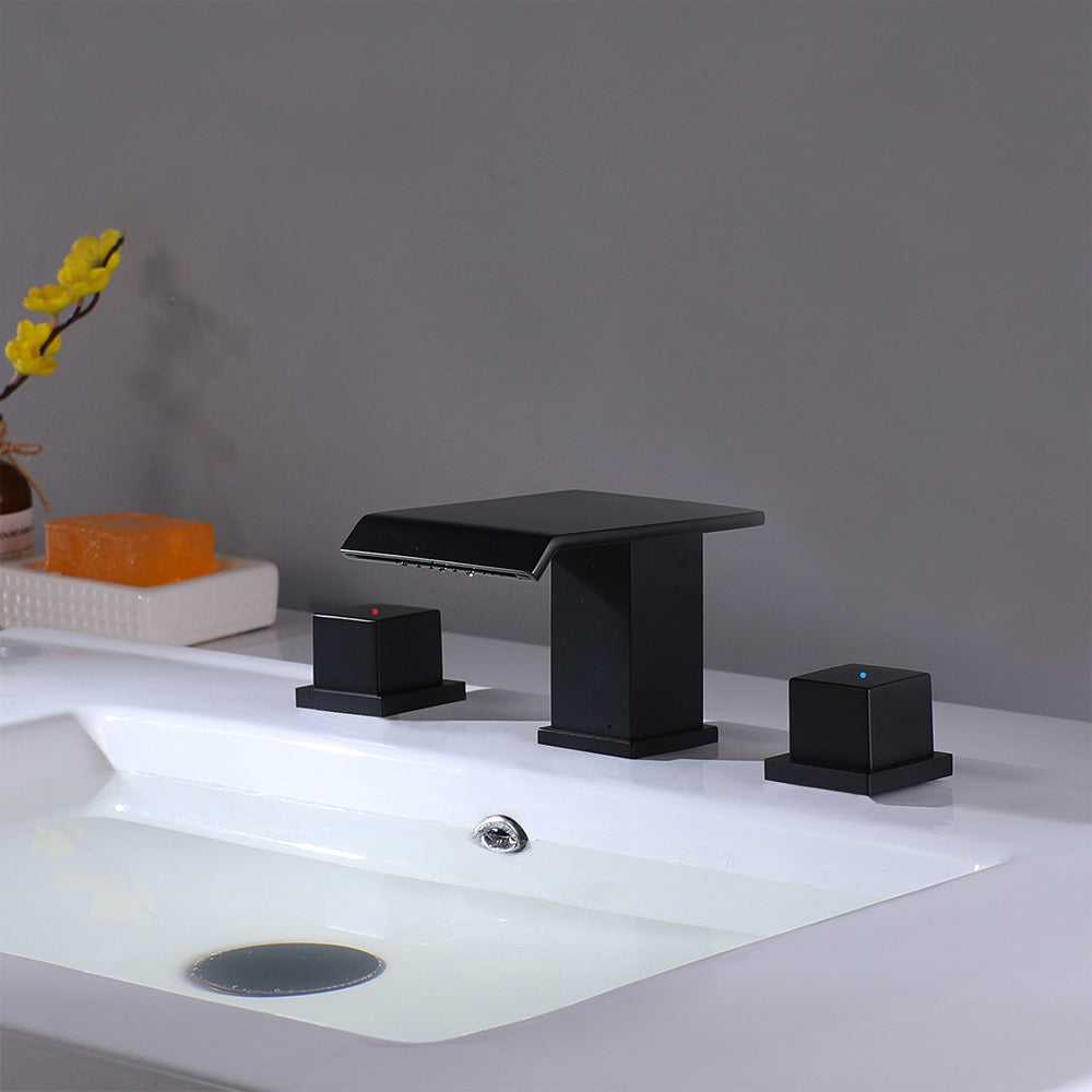 Deck Mounted Waterfall Two-Handle Widespread Bathroom Faucet