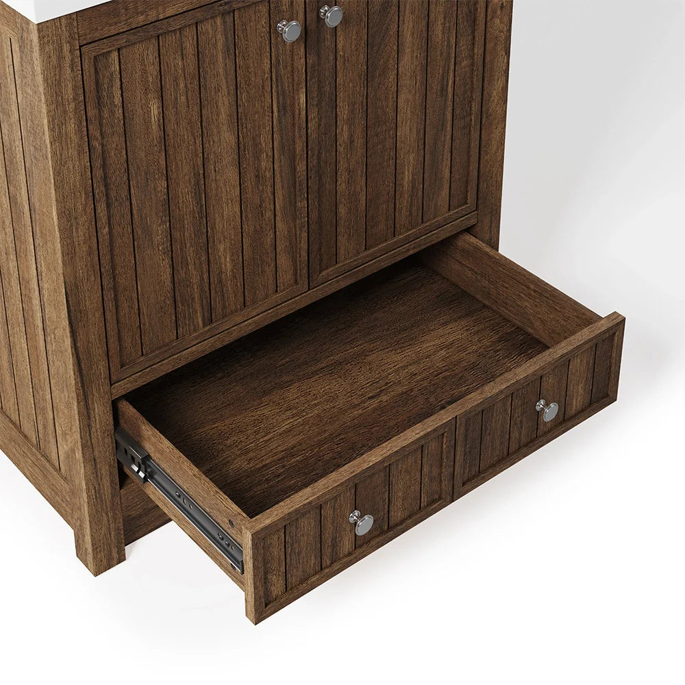 30 Inch Walnut Finish Fully Assembled Bathroom Vanity With Reeded Texture