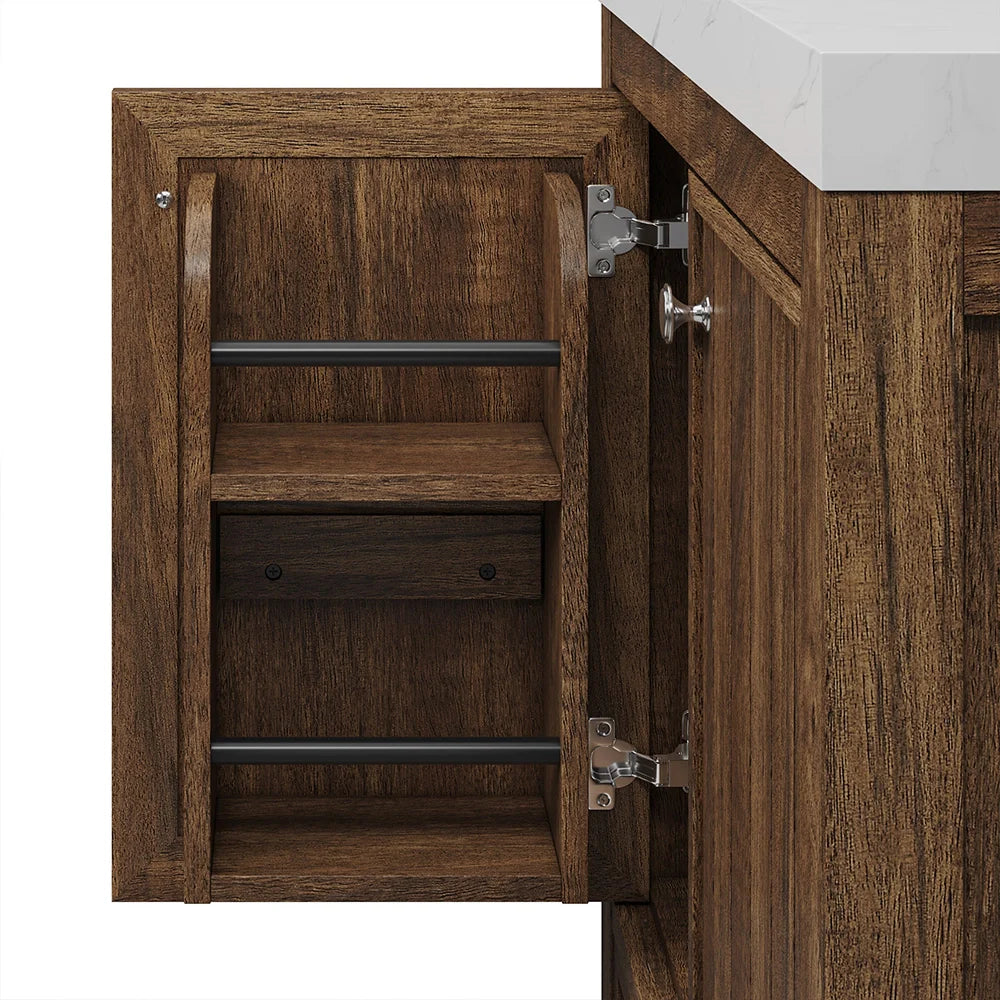 30 Inch Walnut Finish Fully Assembled Bathroom Vanity With Reeded Texture