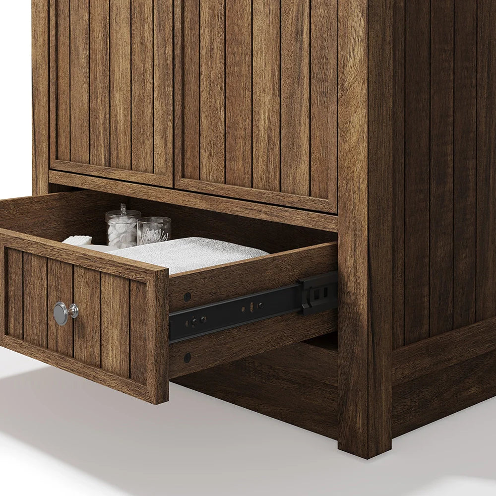 30 Inch Walnut Finish Fully Assembled Bathroom Vanity With Reeded Texture