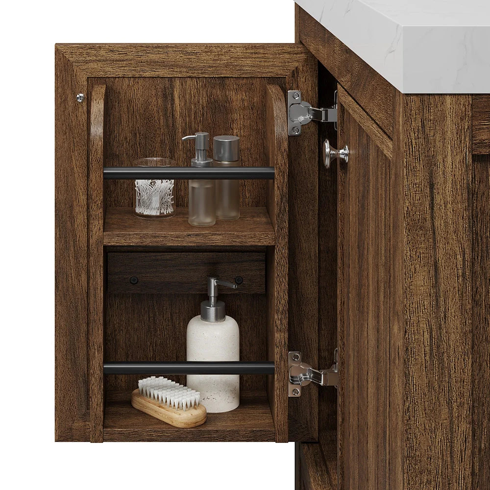 30 Inch Walnut Finish Fully Assembled Bathroom Vanity With Reeded Texture