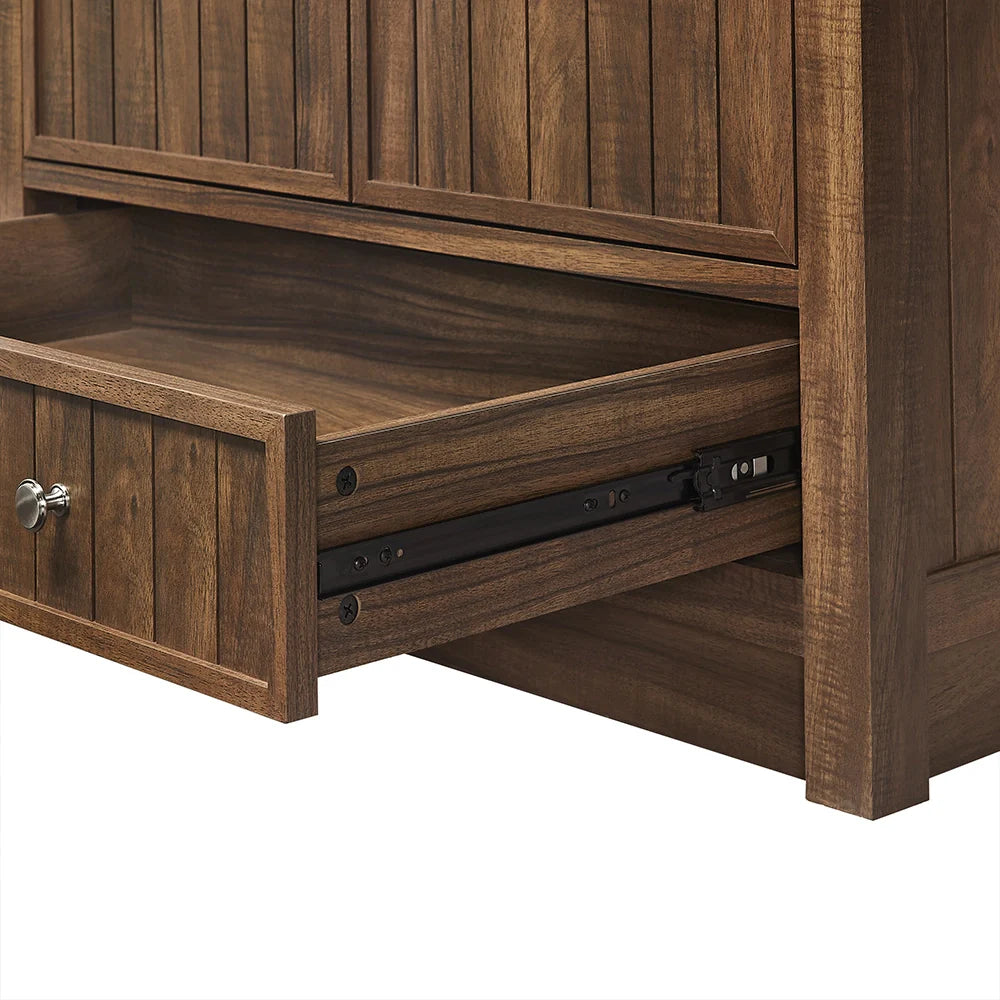 36 Inch Walnut Bathroom Vanity with Fluted Doors & Brushed Nickel Hardware