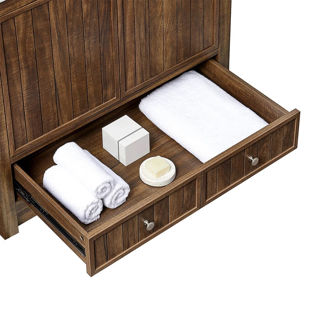 36 Inch Walnut Bathroom Vanity with Fluted Doors & Brushed Nickel Hardware
