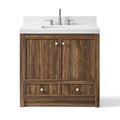 36 Inch Walnut Bathroom Vanity with Fluted Doors & Brushed Nickel Hardware