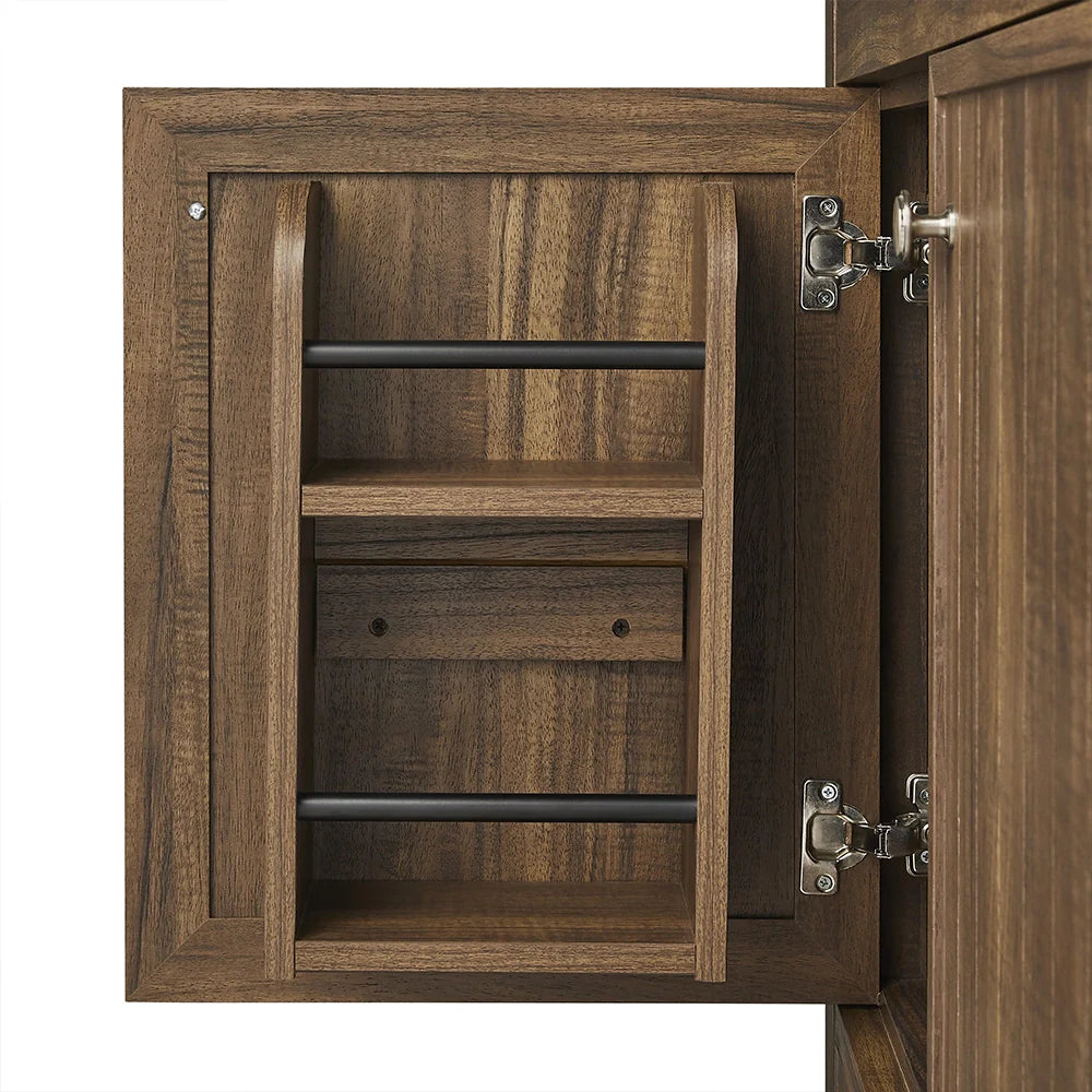 36 Inch Walnut Bathroom Vanity with Fluted Doors & Brushed Nickel Hardware