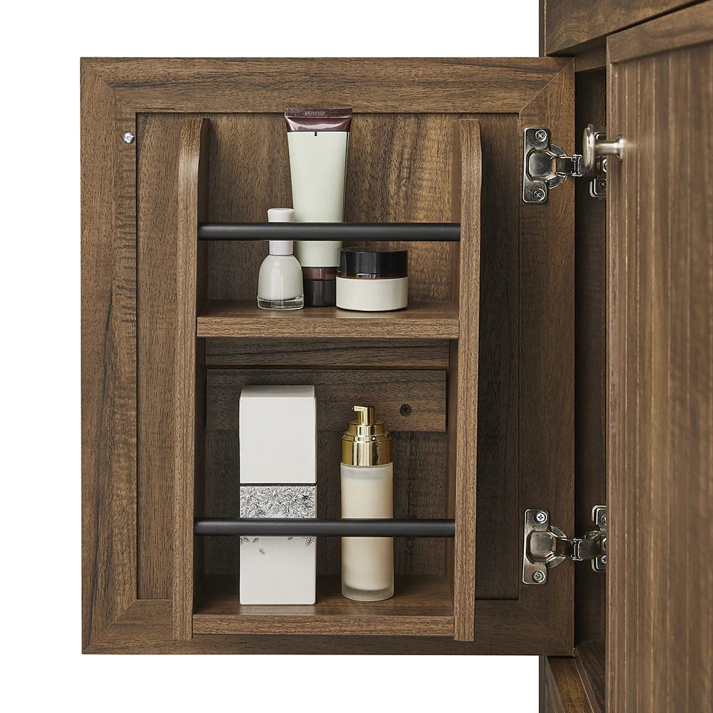 36 Inch Walnut Bathroom Vanity with Fluted Doors & Brushed Nickel Hardware