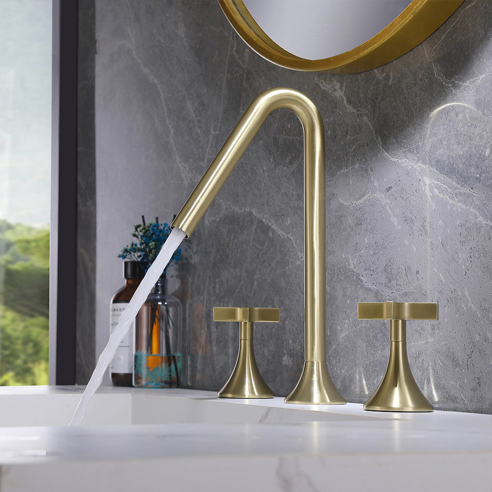 Deck Mounted Dual Cross Handles Bathroom Sink Faucet
