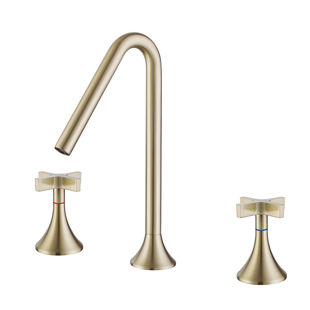 Deck Mounted Dual Cross Handles Bathroom Sink Faucet