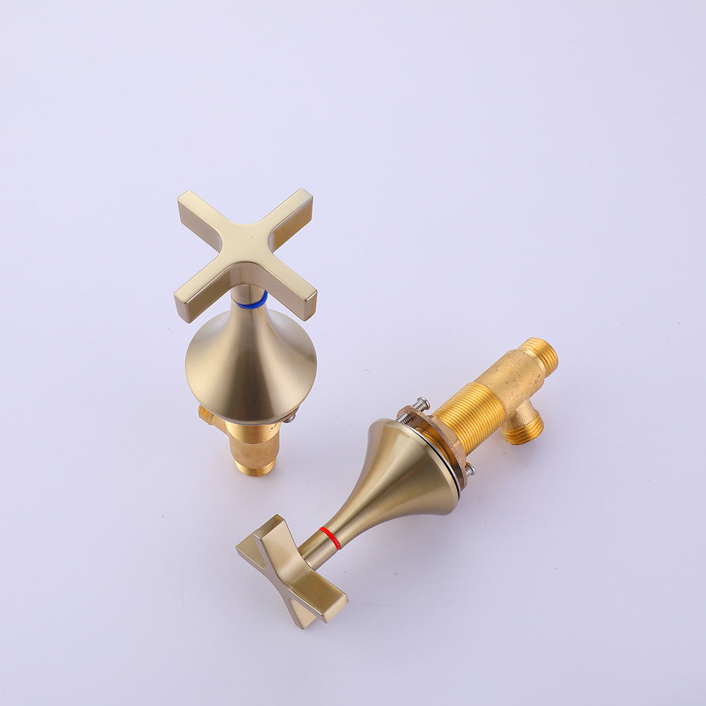 Deck Mounted Dual Cross Handles Bathroom Sink Faucet