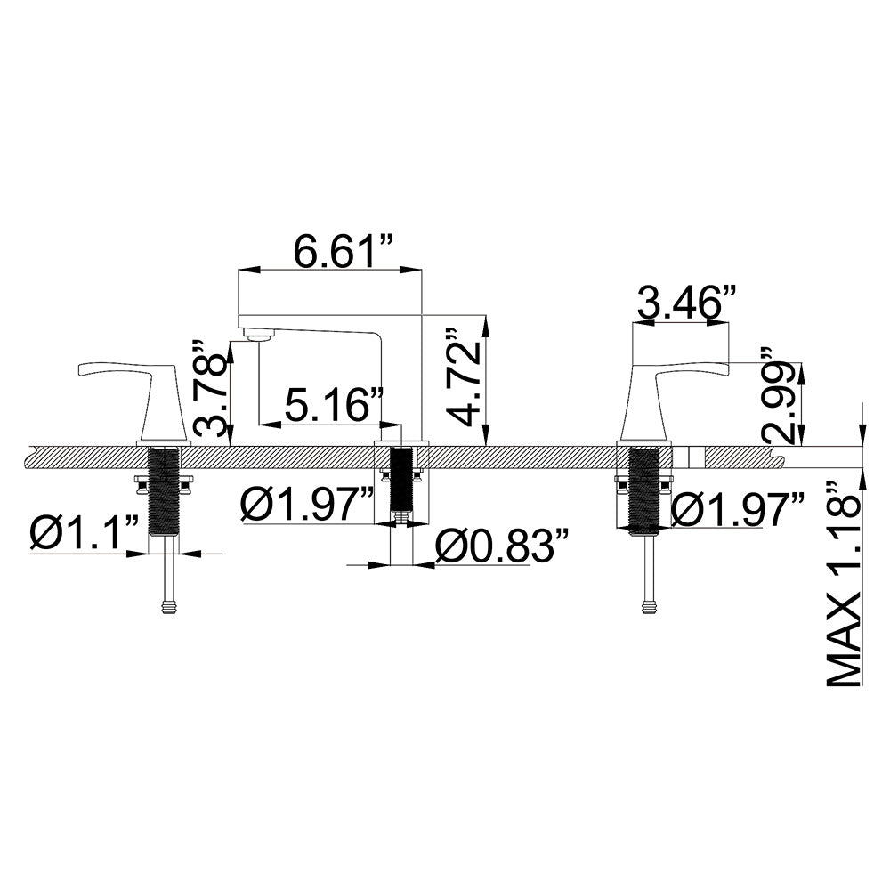 Deck Mounted Classic 90 Degree Dual Handles Widespread Bathroom Faucet
