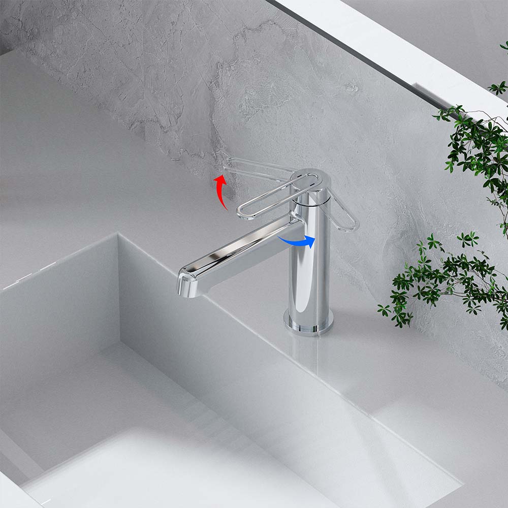 Modern Deck Mount Single Lever Handle Low Arc Bathroom Faucet