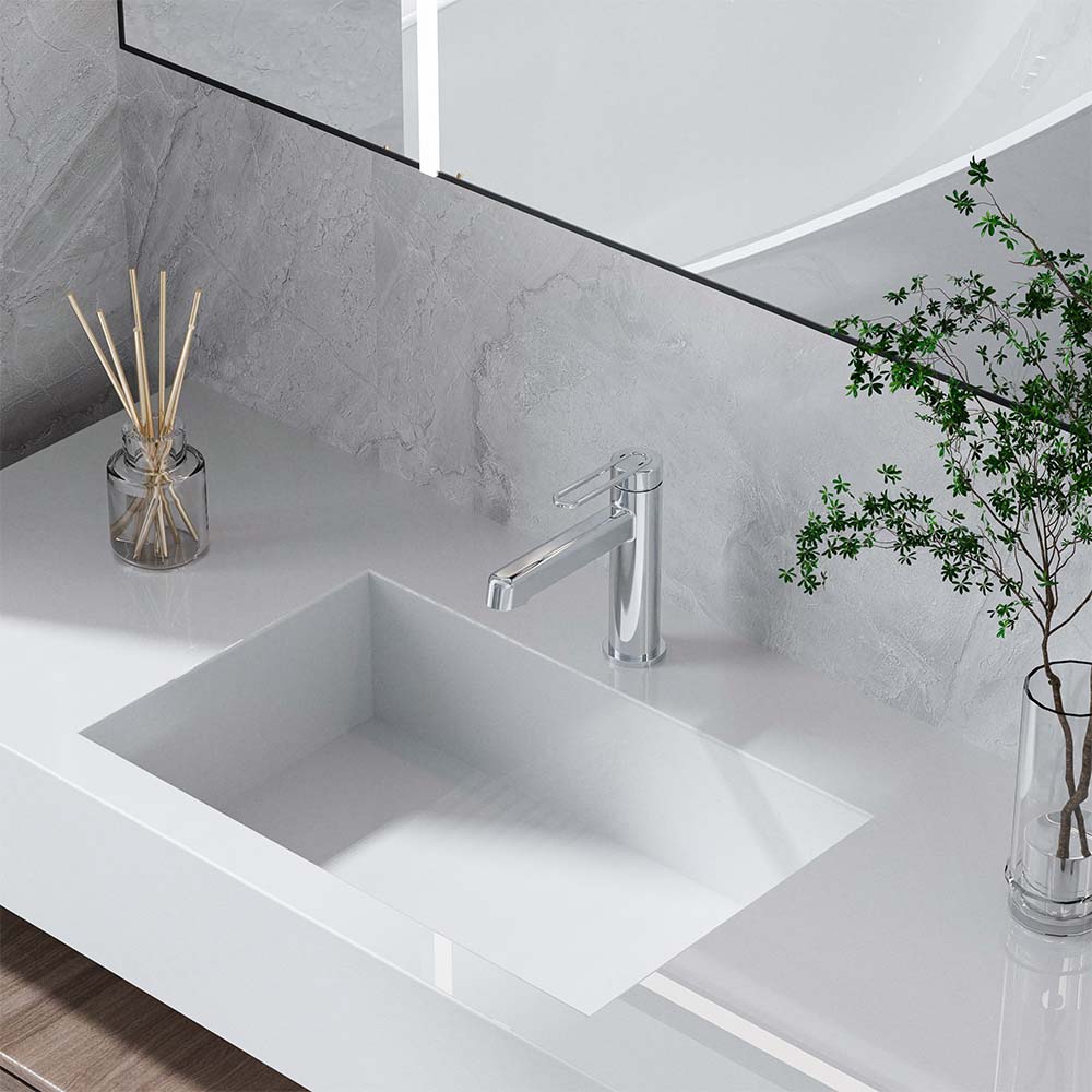 Modern Deck Mount Single Lever Handle Low Arc Bathroom Faucet