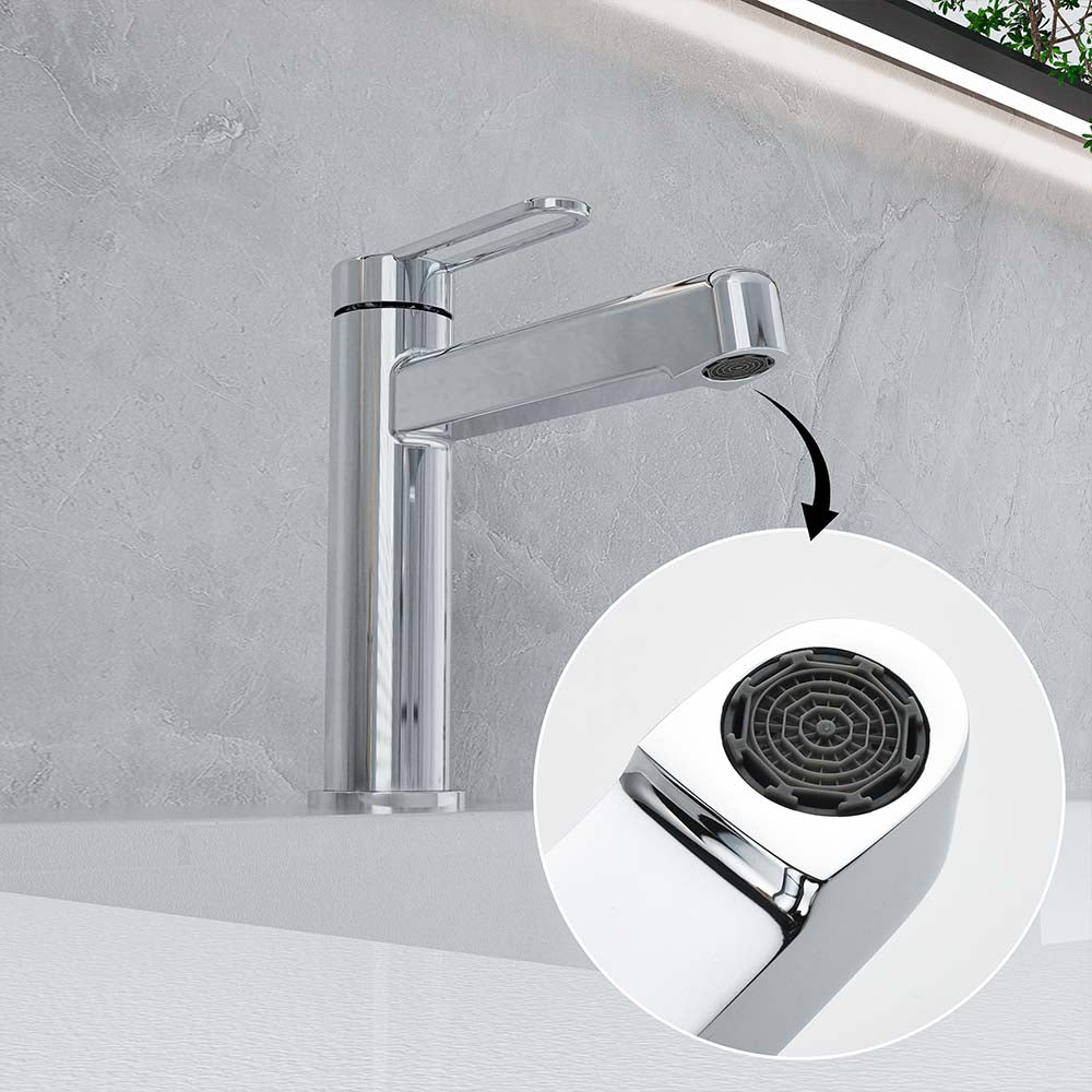 Modern Deck Mount Single Lever Handle Low Arc Bathroom Faucet