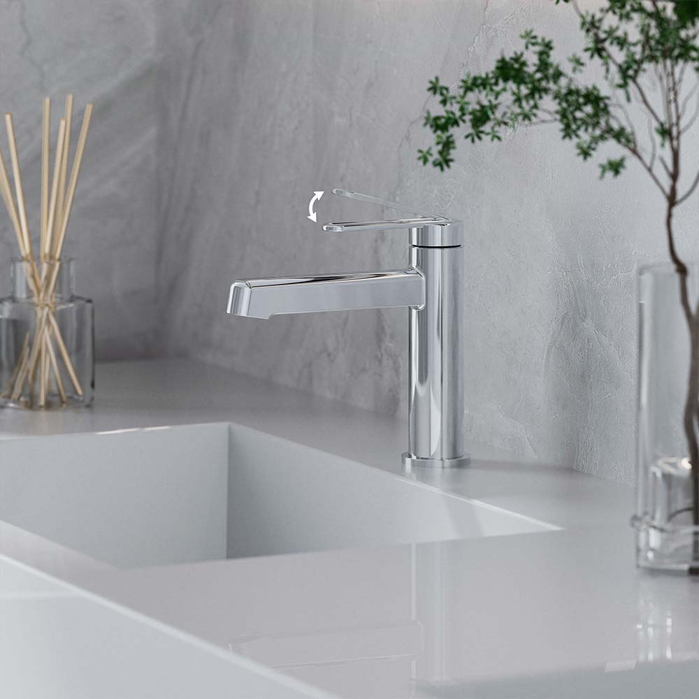 Modern Deck Mount Single Lever Handle Low Arc Bathroom Faucet