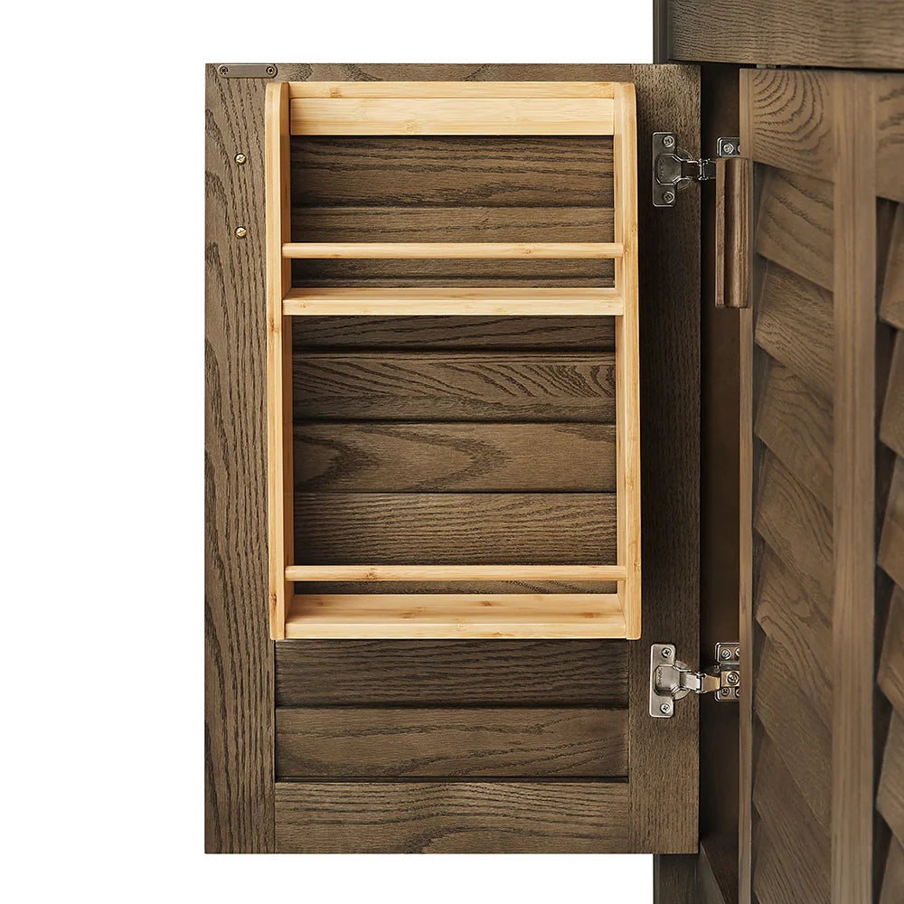 36 Inch Single Sink Bathroom Vanity with White Wide Louvered Doors & Quartz Top