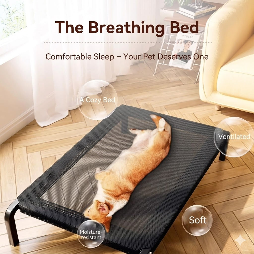 Elevated Dog Bed for Outdoor and Indoor Use – Moisture-Proof Raised Pet Cot with Non-Slip Feet – Durable Portable Bed for Large Dogs and Cats