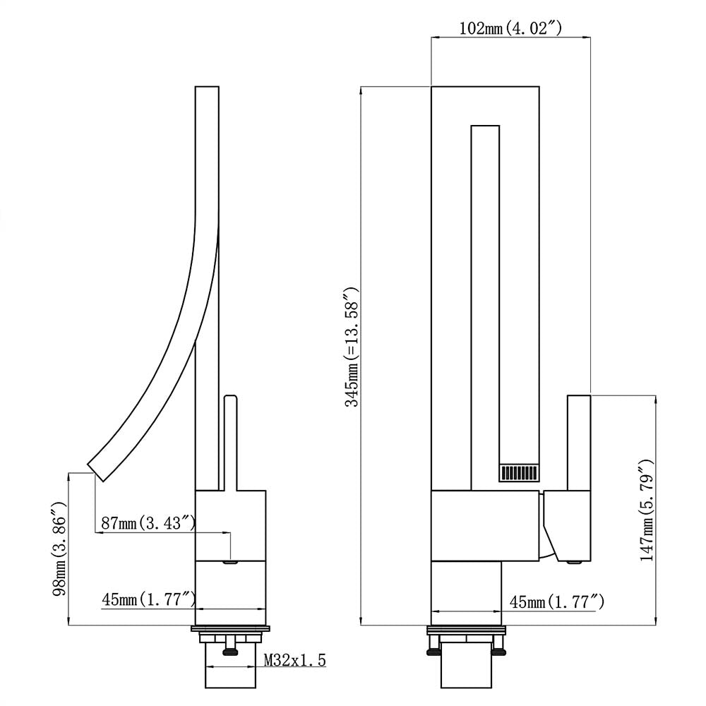 Square Single Hole Single Handle Waterfall Bathroom Widespread Faucet