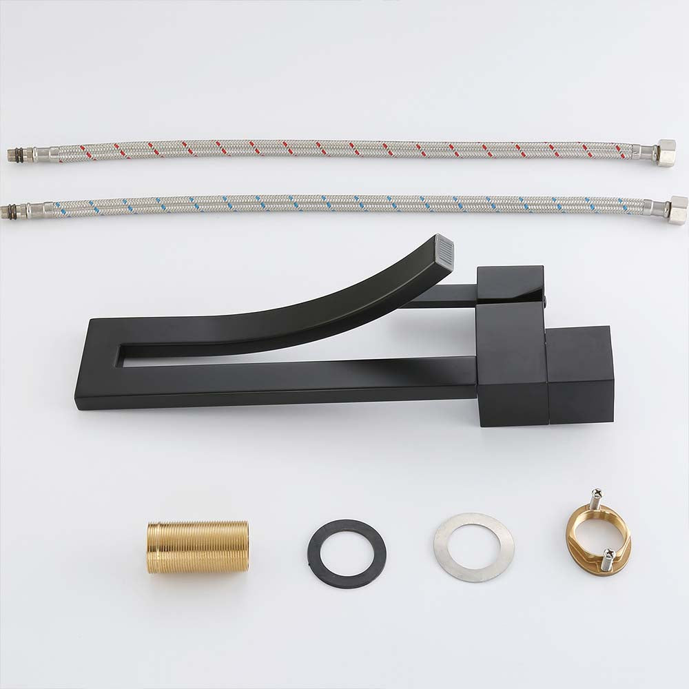 Square Single Hole Single Handle Waterfall Bathroom Widespread Faucet