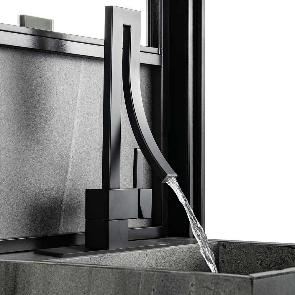 Square Single Hole Single Handle Waterfall Bathroom Widespread Faucet