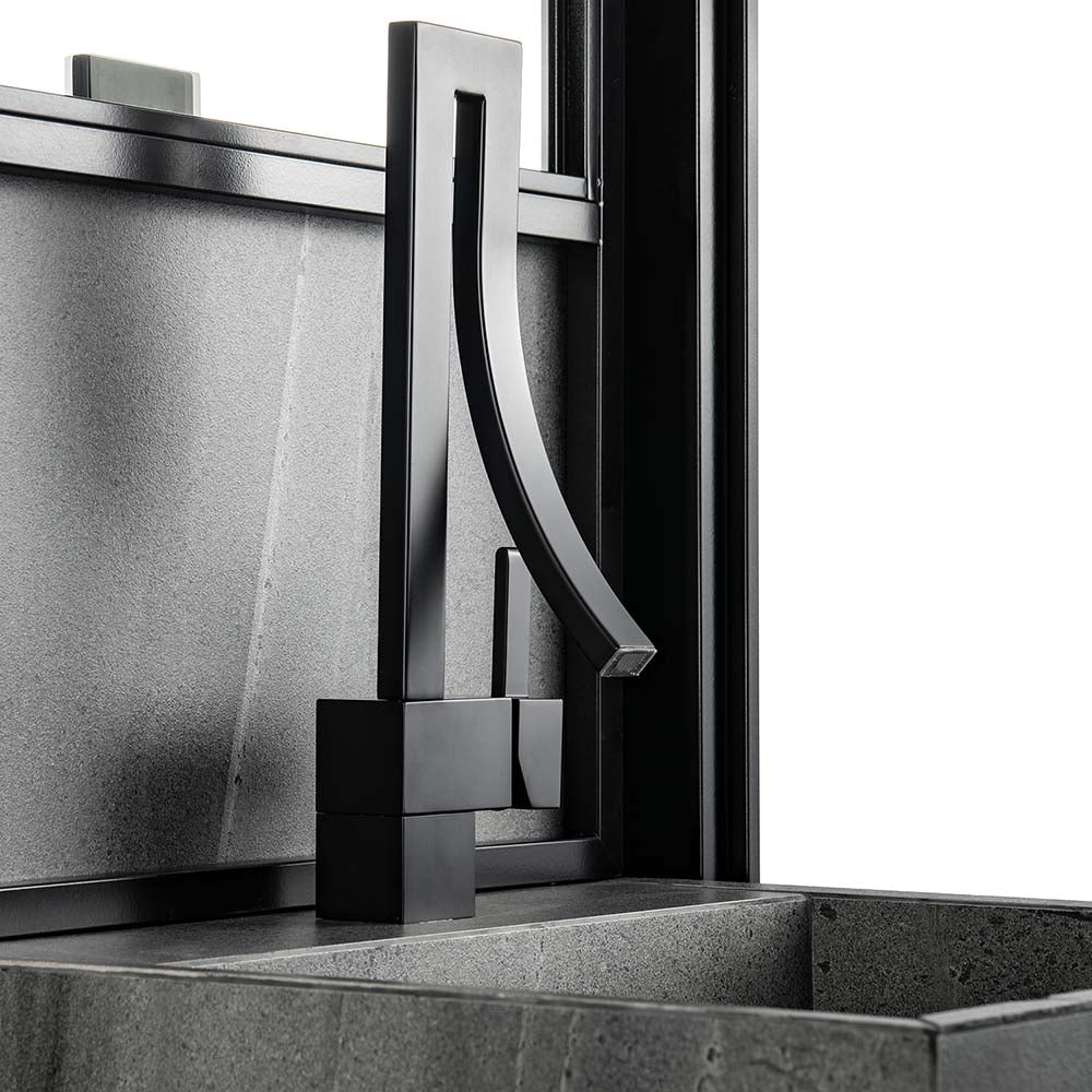 Square Single Hole Single Handle Waterfall Bathroom Widespread Faucet