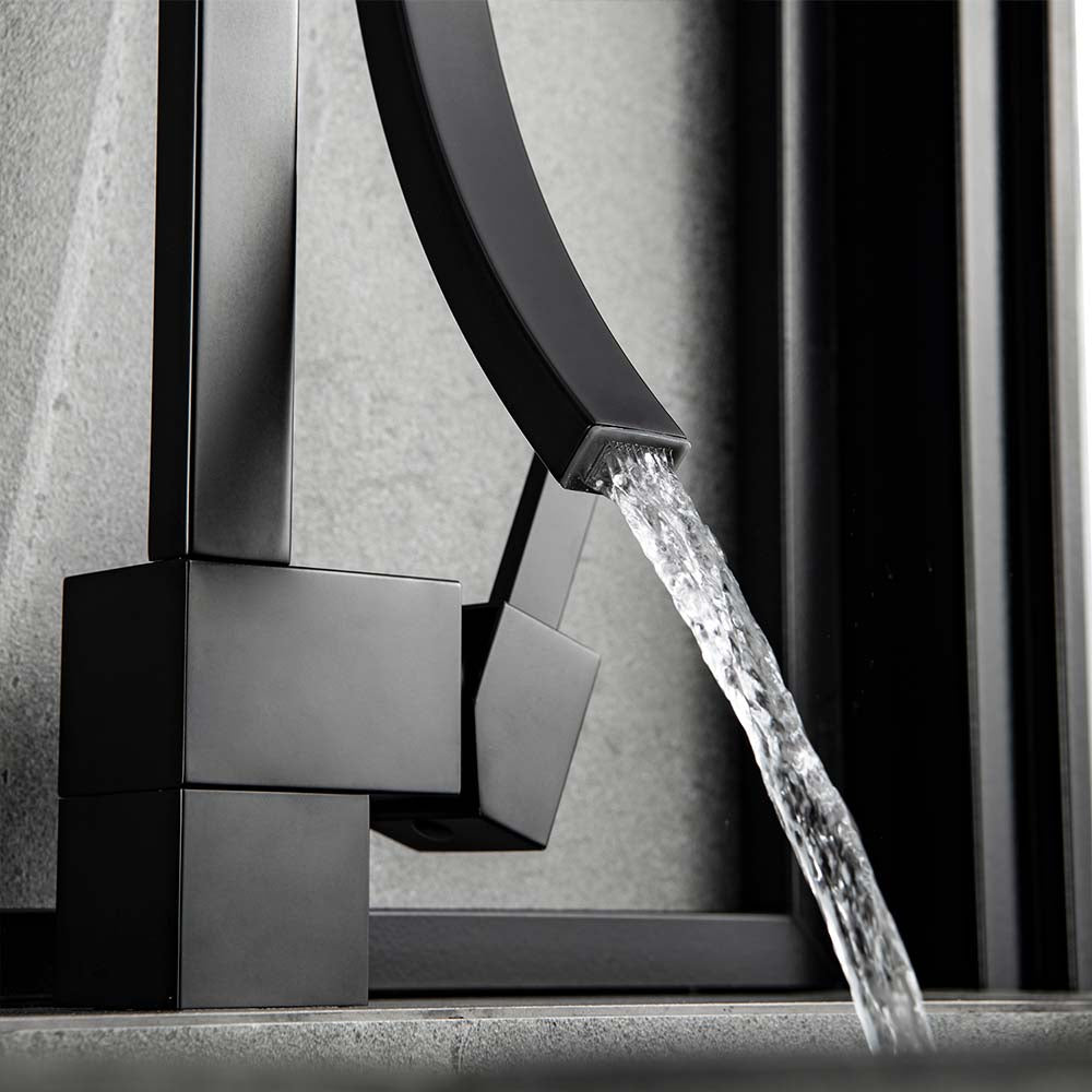 Square Single Hole Single Handle Waterfall Bathroom Widespread Faucet